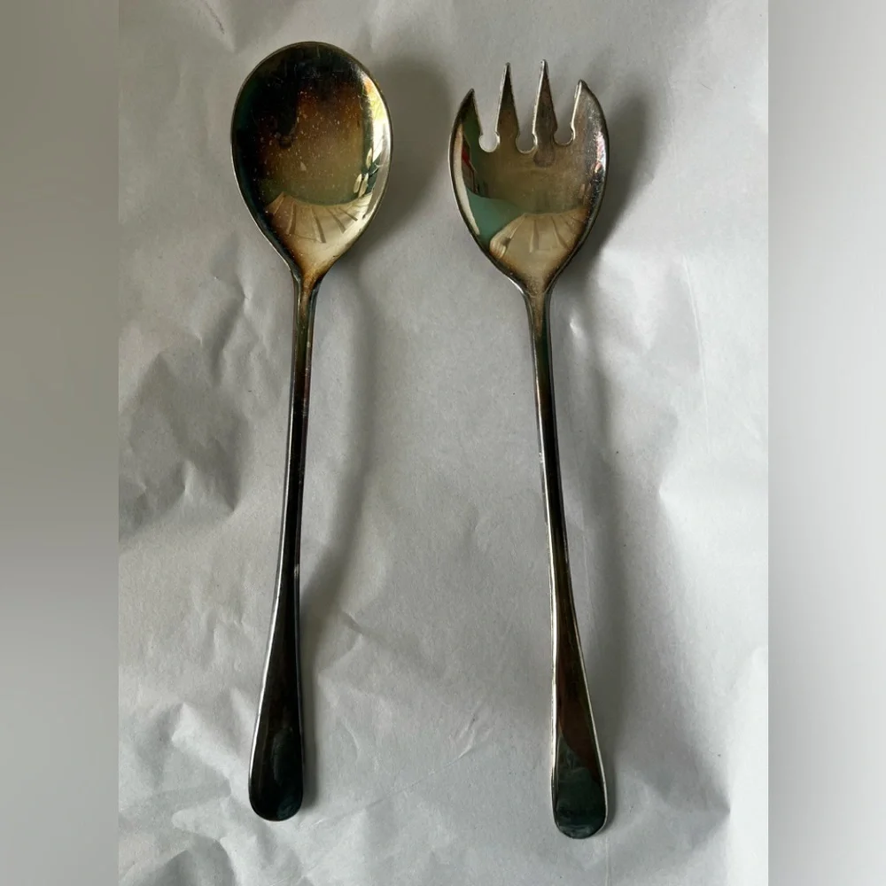Vintage Silver Plated Hostess Set Made in Italy Unbranded 9” Serving Spoon Fork